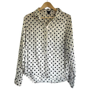J.Crew Black & White Polka Dot Cotton Blouse | Sheer | Women’s Medium